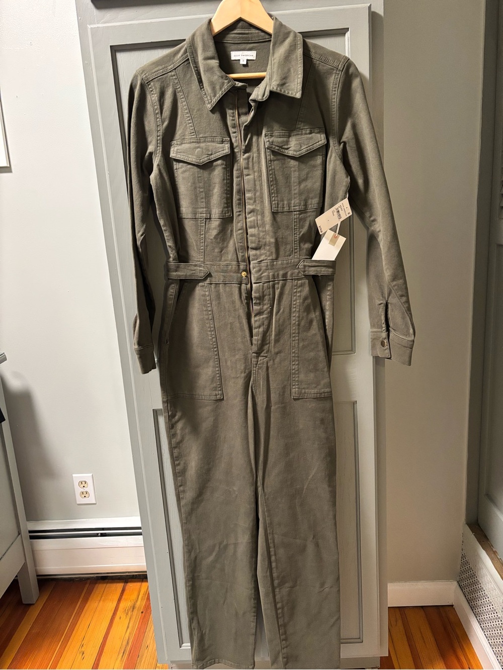 Good American Olive Utility Zip Jumpsuit